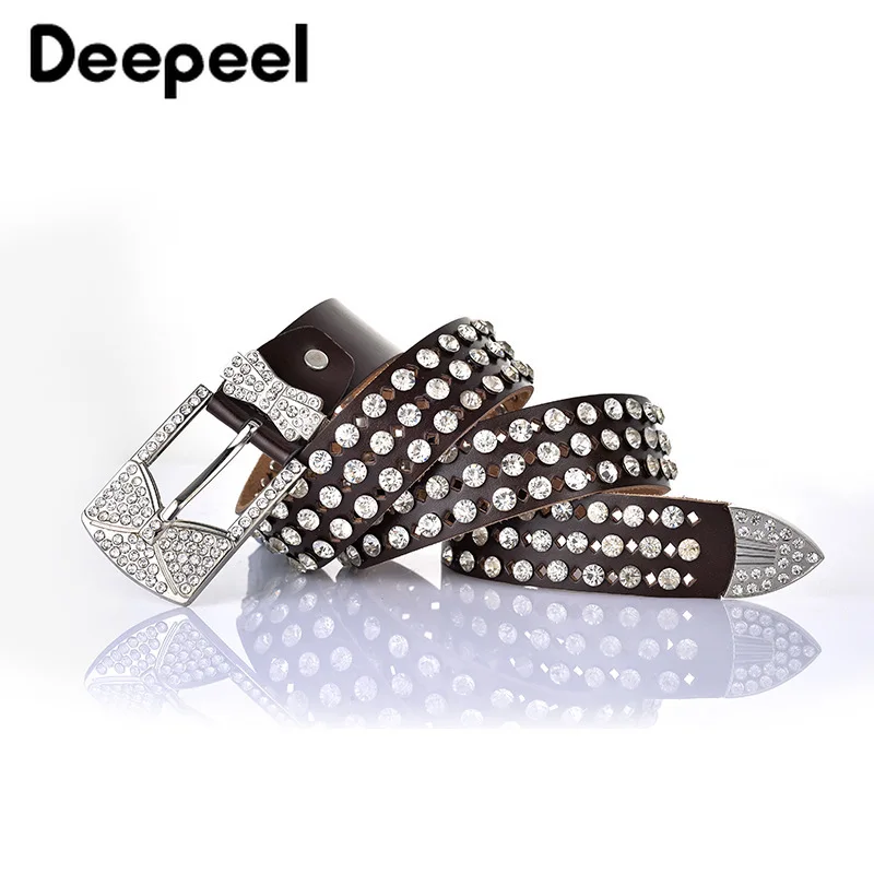 Deepeel, 1 шт., 3,4 см* 105 см, Модный женский полый ремень, стразы, украшение, второй слой, кожаный ремень в стиле Харадзюку, панк, YB349