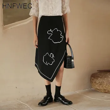 

Sense of Design Irregular Clouds Embroidery Vintage High Waist Black Skirt 2020 Spring Fashion French Women Skirt V489