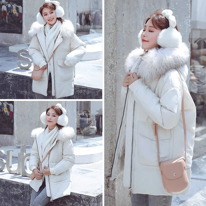 

Photo Shoot 2018 Winter Online Celebrity Students Mid-length down Coat CHIC Women's College Style Thick Loose Cotton Coat