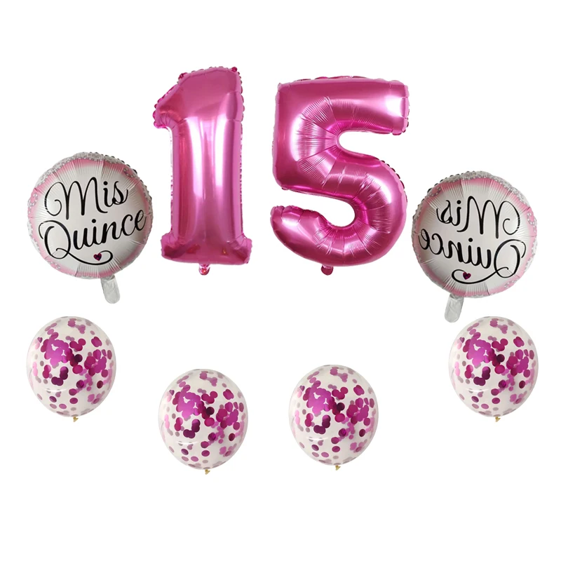 Mis Quince my Fifteen 15th лет День рождения шары-цифры 15 baloon испанская девушка розовый с надписью "happy birthday"