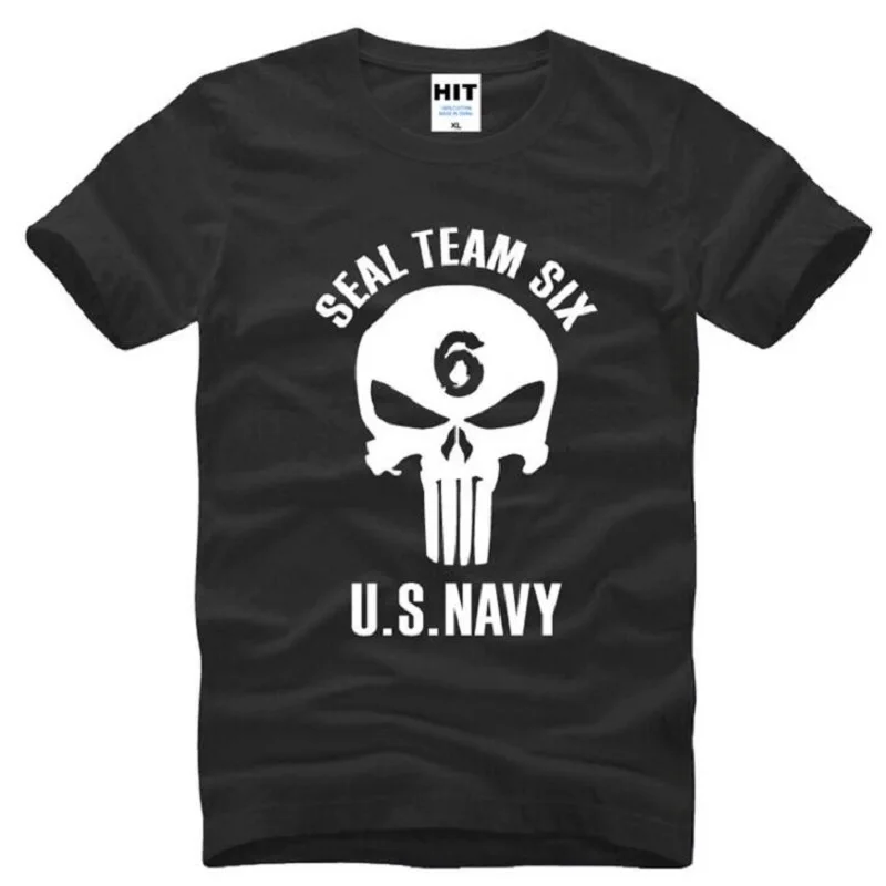 Camisa de algodão dos homens do estilo do verão camisa de t dos homens da novidade do crânio da marinha dos eua do selo da equipe seis