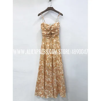 

Summer Women's Bohemian linen Print Floral Dress Fashion Sleeveless Party Evening Dress Long Dress 2020 Sexy elastic strap dress