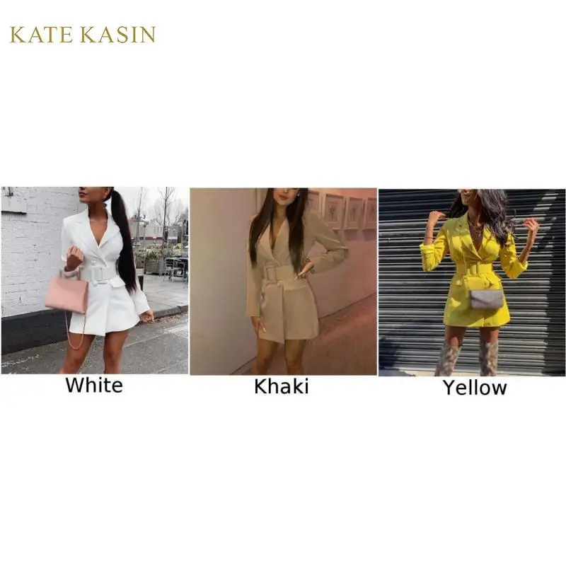 Kate Kasin осень модный Блейзер платье Для женщин элегантные Бизнес вечерние платье Офисные женские туфли Работа Тонкий костюм платья с поясом