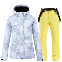 Женский лыжный костюм супер теплая куртка с капюшоном для катания на лыжах брюки ветрозащитная водонепроницаемая верхняя Спортивная одежда Женская зимняя одежда брюки