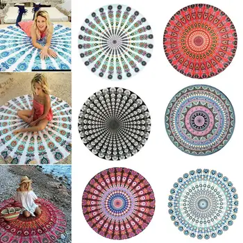 

150cm Round Beach Towel for Adult Colorful Beach Blanket Carpet Anti-sunlight Quick Dry Chiffon Shawl Shower Bath Towel Blanket
