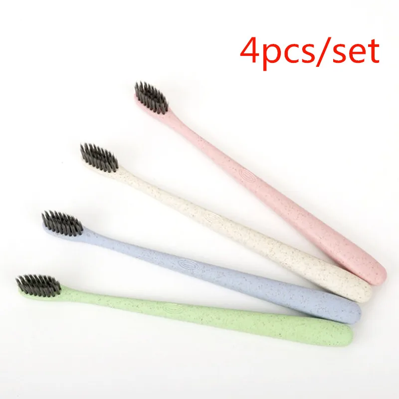 4pcs/set Portable Soft Tooth brush Wheat Straw Tooth Cleaning Charcoal Bristle Brush With Travel Storage Case