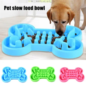 

High Pet Slow Food Bowl Silicone Bone Shaped Anti-Skid Dog Bowl Cats Feeding Bowls Leakproof Food Feeder LG66