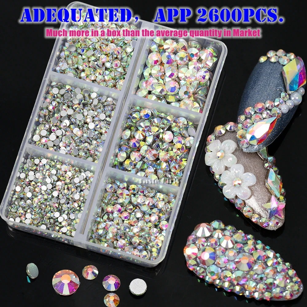 

Adequated 2600PCS/BOX SS6-SS20 AB Clear Various Colors Jewelry Flatback Acrylic Diamonds Nail Art Rhinestones Ornament Manicure