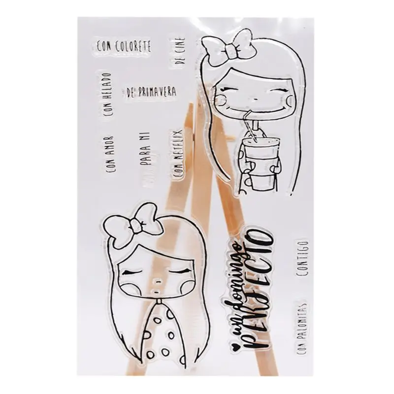

Cute Drink Girl Cartoon Silicone Seal Stamp DIY Scrapbooking Photo Album Decor