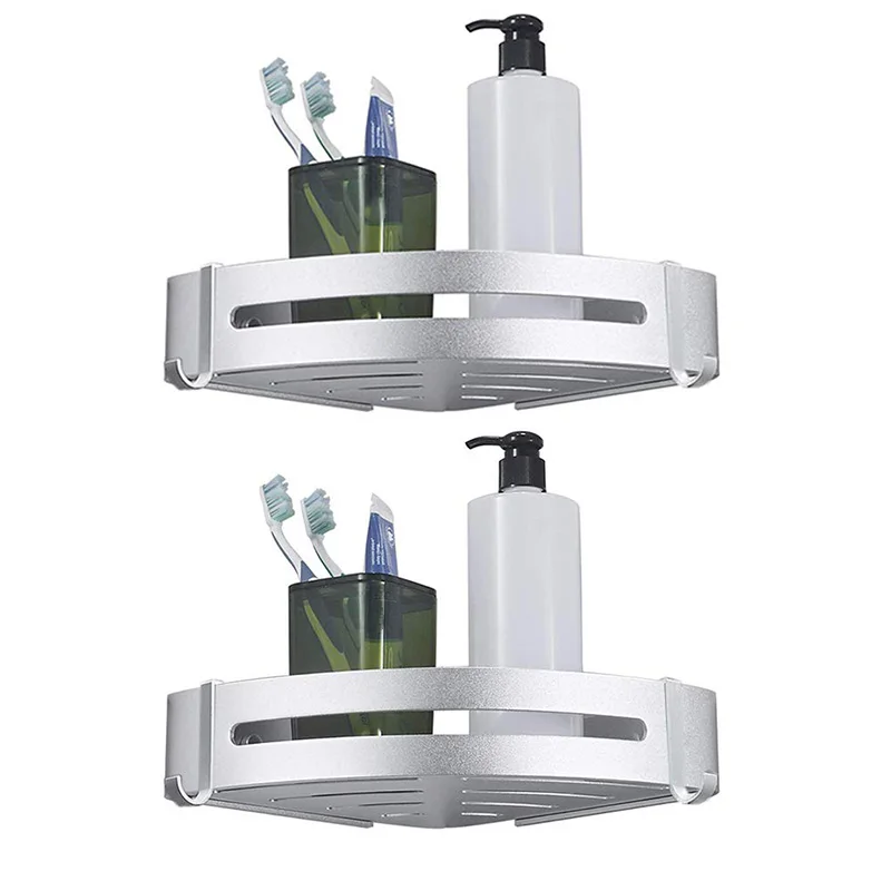 

Shower Corner Caddy Bathroom Shower Corner Shelf , Self Adhesive with Glue or Wall Mount with Screws,Heavy Duty Aluminum 2 Tier
