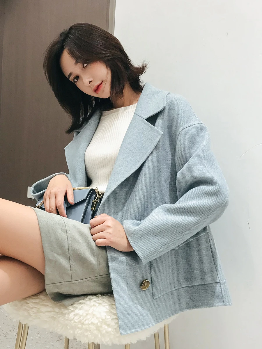 

100% Wool Coat Female Blazer Autumn Winter Jacket Women Double Side Woolen Coats Korean Short Jackets Chaqueta Mujer MY