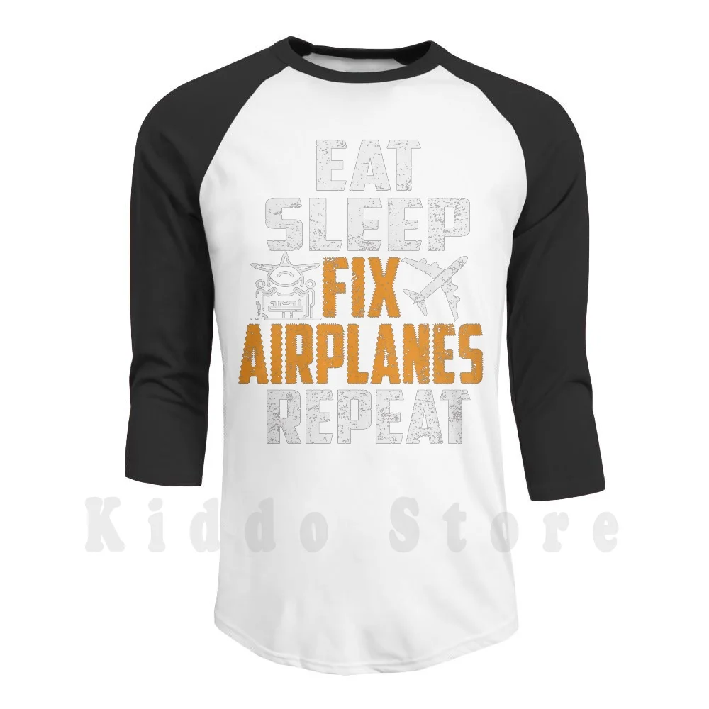 goldbabytee Funny Aircraft Mechanic Hoodie Eat Sleep Fix Airplanes Tee