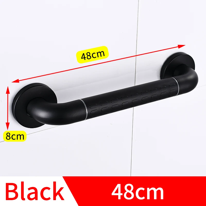 Barrier-free Safety Handrail Stainless Steel Bathroom Grab Bars for Elderly Disabled Wall Mount Anti-slip Bathtub Shower Handle - Цвет: Black-48cm