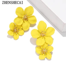 Дизайн, модное ювелирное изделие, элегантные серьги с большим двойным цветком, Летние Стильные пляжные вечерние серьги для женщин, ювелирное изделие