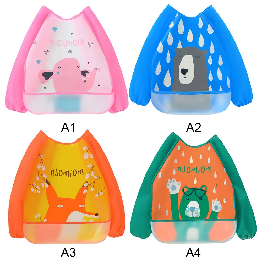 Baby Waterproof Bibs Infant Burp Cloths Long Sleeve Feeding Animals Pattern Children EVA Material Smock Feeding Accessories
