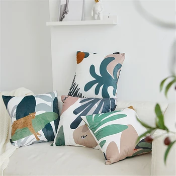 

Nordic Super Soft Velvet Cushion Cover 45x45cm Sofa Decorative Pillows Leopard Leaf Printed White Pillowcase Throw Pillow Covers