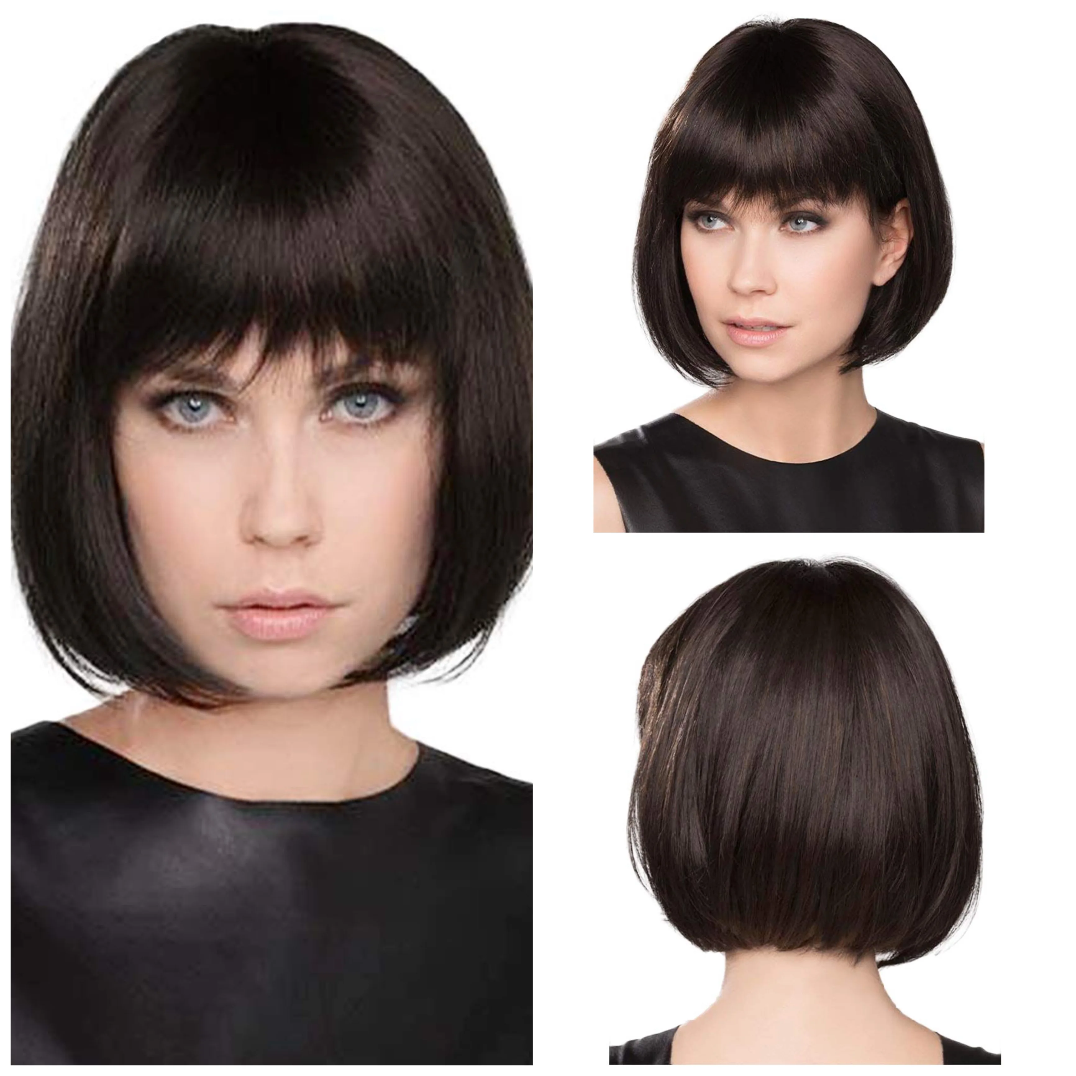 

Cut 13X4 Lace Front Short Human Hair Wigs With Bangs Pre plucked Brazilian Remy Straight Hair For Women