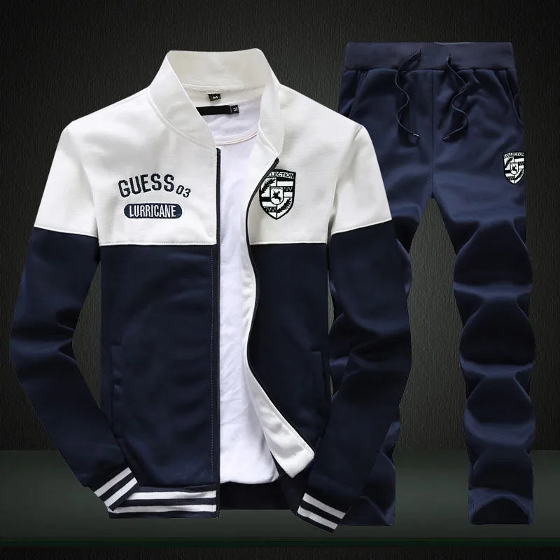 

2018 Spring And Autumn New Style Sports Leisure Suit Men's Korean-style Slim Fit Stand Collar Hoodie Sweatpants Set in Large Qua