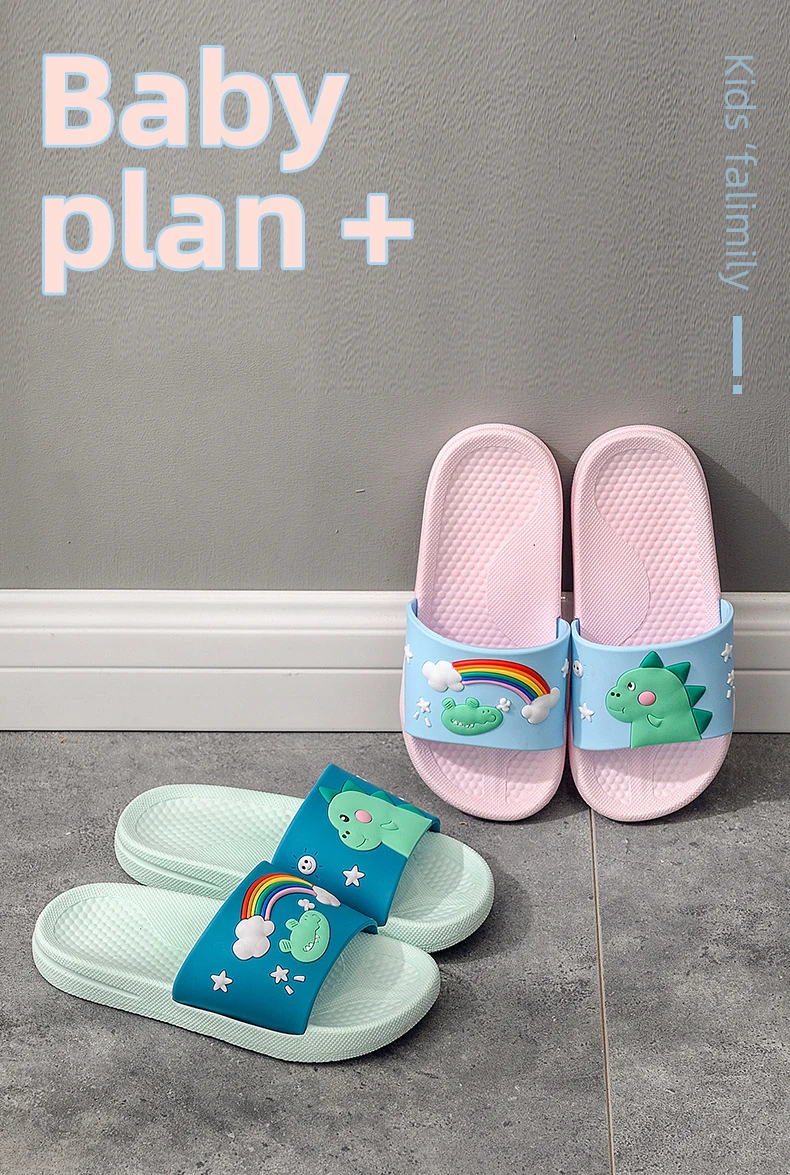 Summer Kids Slippers Soft Non-slip Boys Girls Beach Swimming Shoes Children Flip Flops Rainbow Dinosaur Indoor Slippers
