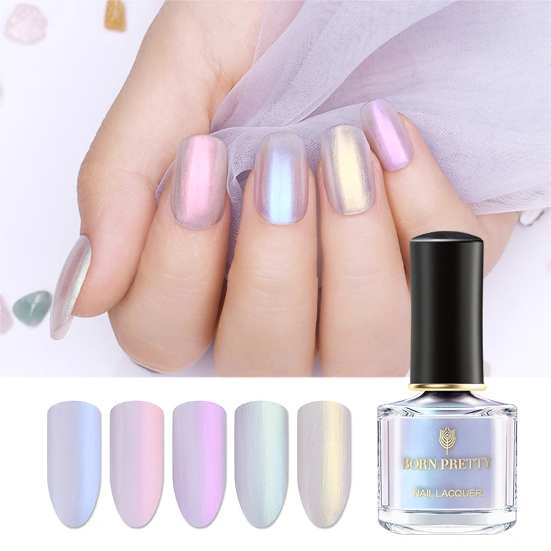 

BORN PRETTY 6ml Glimmer Shell Nail Polish Glittering Pearl Nail Varnish for Nail Design 3-in-1 Water Based Base Top Coat Oil