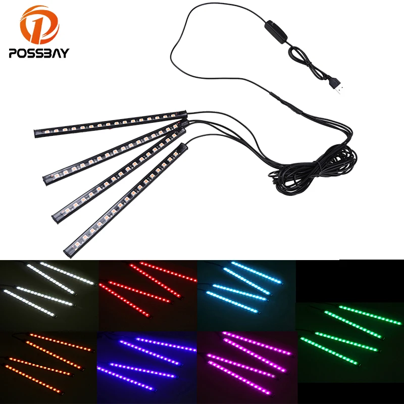 Posbay автомобильные RGB полосы света авто интерьера украшения огни 4 в 1 LED красочная