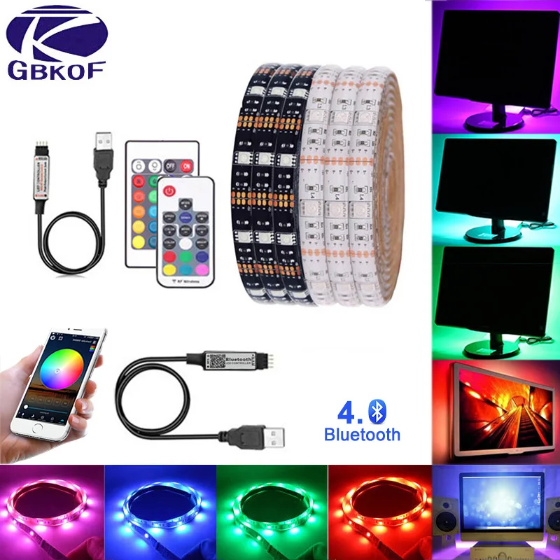 5 В USB Светодиодная лента 5050 RGB сменный светодиодный ТВ фоновый светильник ing 50 см 1 м 2 м 3M 4M 5 м DIY гибкий светодиодный светильник с Bluetooth пультом дистанционного управления