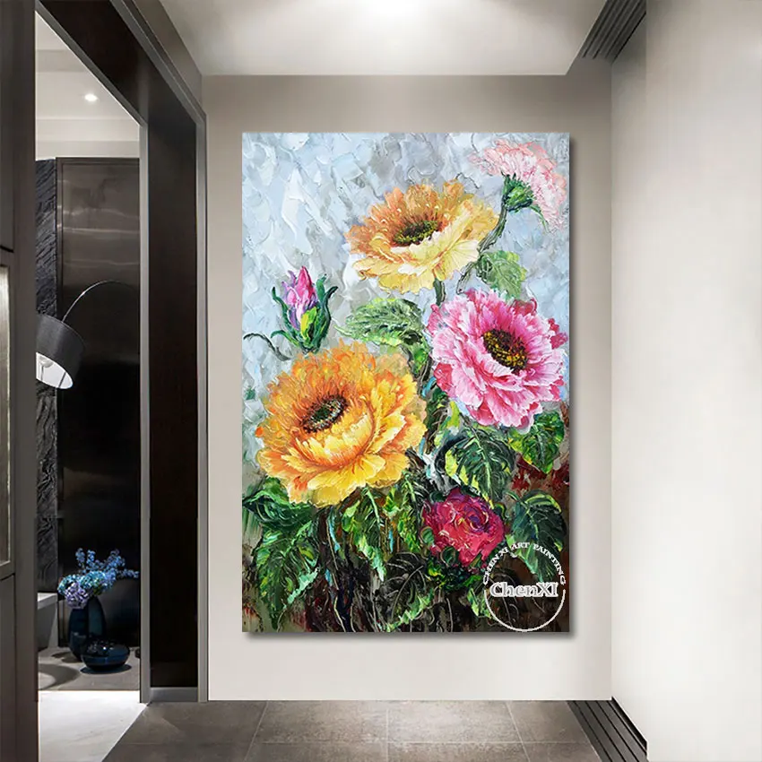 

Abstract Oil Painting on Canvas, Flowers Blooming in the Corner, Modern Wall Art, Frameless Decorative, Living Room, Quality