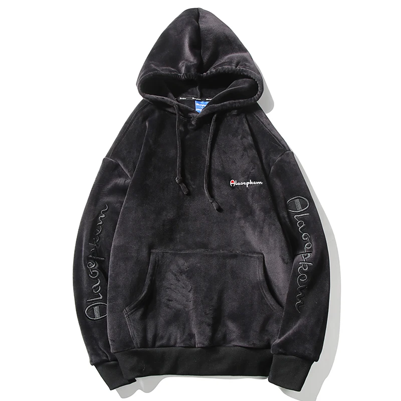 

Men Leisure Letter Printed Sweatshirts Hooded Plus Velvet Hoodies Mens Patchwork Casual Pullovers Solid Color 2019 Winter