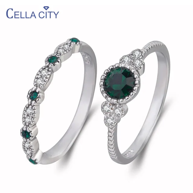 Cellacity Trendy Silver 925 Jewelry Gemstones Ring for Women Emerald Sapphire Zircon Two piece suit Female Party Accessory Gift