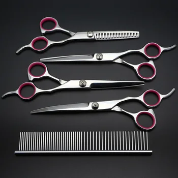 

5pcs 7inch Hair Cutting Durable Multifunctional Thinning Styling Stainless Steel Ergonomic Handle Grooming Tool Pet Scissors Kit