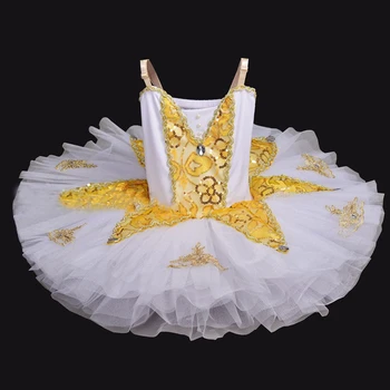 

2020 New Ballet Dress Girls Tutu Ballet Women Dance Dress Gold Lace Ballerina Diamond Professional Performance Costume