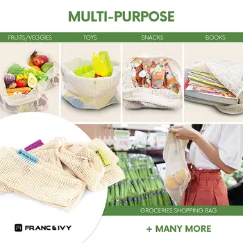 9/12pcs vegetable fruit bag,storage bag Reusable Produce Bags,Eco-Friendly,100% Organic Cotton Mesh Bags,Bio-degradable Kitchen 4