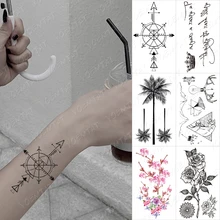 Waterproof Temporary Tattoo Sticker Linear Geometric Round Simple Arrow Compass Black Tatto Arm Flash Tatoo Man Woman Child