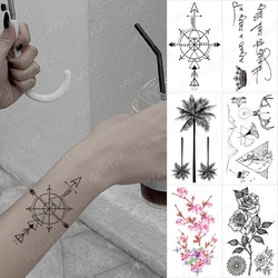 Waterproof Temporary Tattoo Sticker Linear Geometric Round Simple Arrow Compass Black Tatto Arm Flash Tatoo Man Woman Child