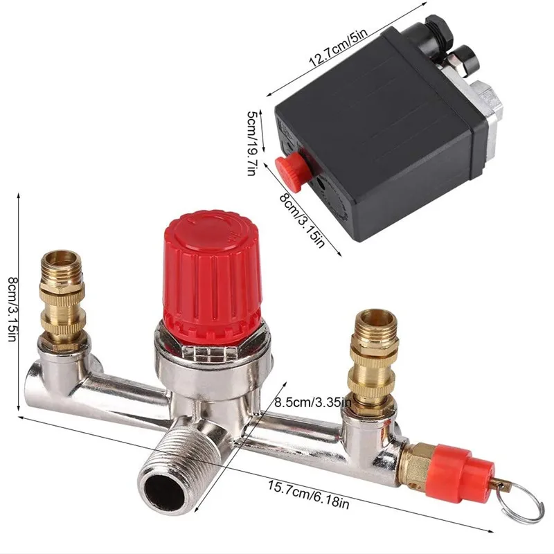 presostato manifold regulador manómetros compresor de aire 90-120 PSI  ajustable