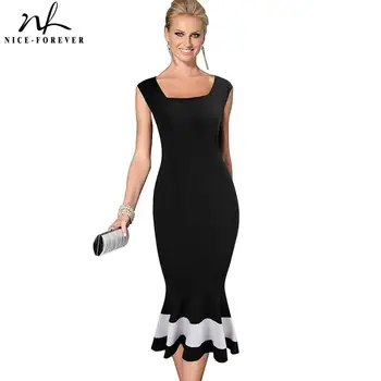 

Nice-Forever Vintage Elegant Patchwork Mermaid vestidos Business Party Bodycon Women Dress B221