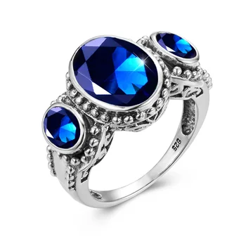 

Sapphire Mens Rings 925 Sterling Silver Blue Stone Ring Women Vintage Oval Shape Viking Fine Jewellery Platinum Anel Feminino