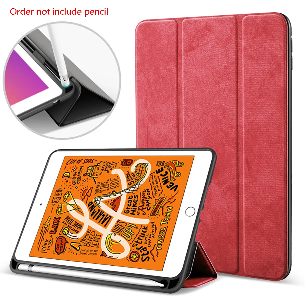 Red Чехол с карандашом для iPad Mini 5, чехол с подставкой, кожаный защитный чехол s Smart Cover для iPad Mini, A2133, A2124 - Цвет: Red