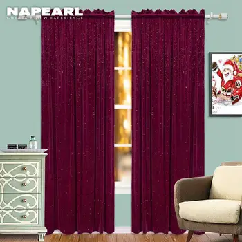 

NAPEARL 1 Piece 140x240cm Latest Design Stretch Velvet With Sequins Red Curtain For Christmas New Year Window Door Decoration