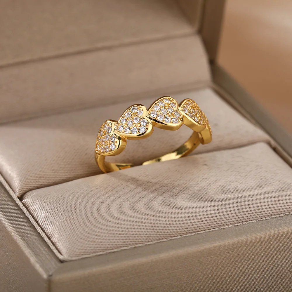 Zircon Heart Rings Stainless Steel Multi Adjustable For Women