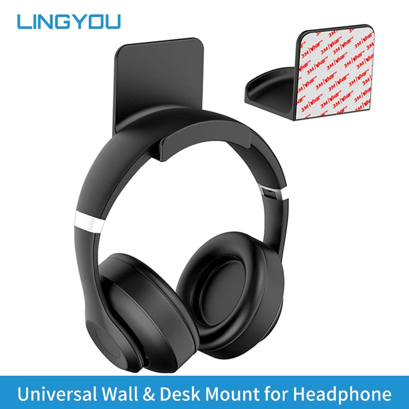 LINGYOU Universal Headphone Hanger Holder Wall Mount, Headset Hook Under Desk for Gaming Headphones, Earphones, Sony, Cables