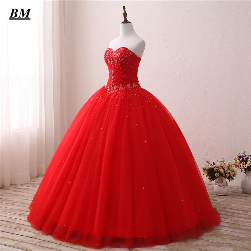 Роскошное красное платье Quinceanera бальное платье Милая бисером сладкий 16 платья длиной до пола Формальные вечерние платье BM22