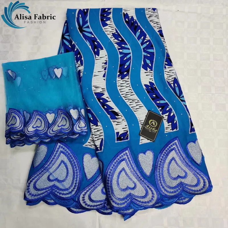 

Alisa 2019 New African Design 5 yards Swiss Wax Lace Fabric matching 2 yards Tulle Lace Fabric With Embroidery For Prom Dress