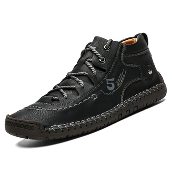 

Men Casual Shoes Leather Shoes Men 2020 Autumn Winter Retro Handwork Plus velvet Fashion British High Man Shoe Large Size 38-48