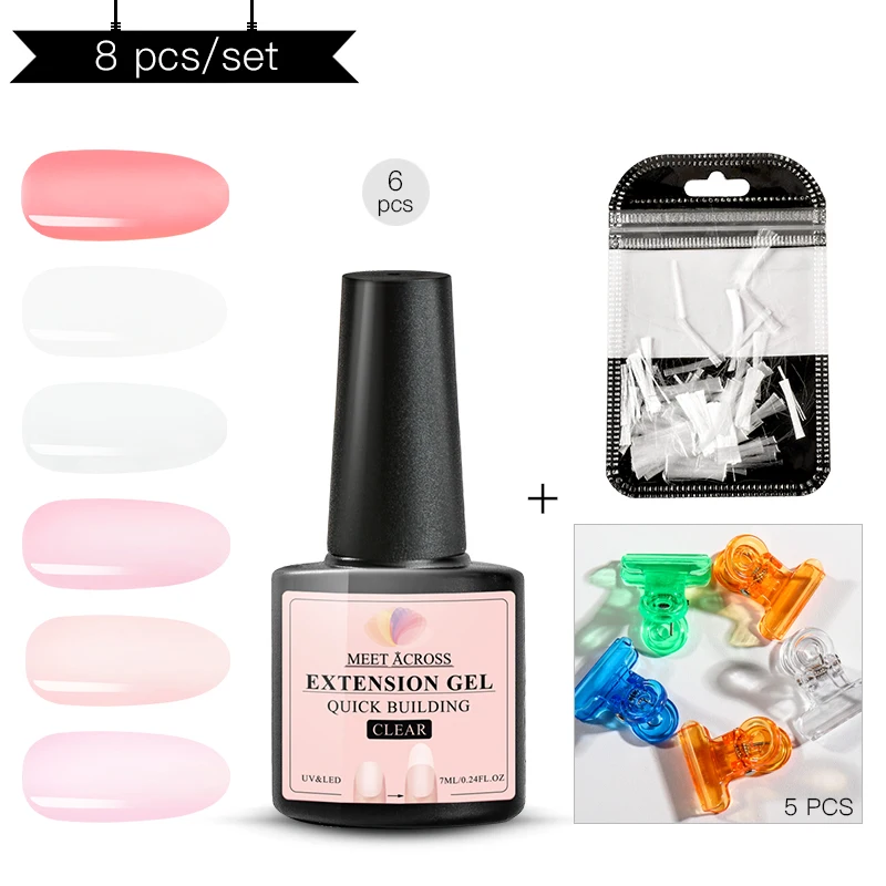 MEET ACROSS Poly Nail Gel Polish Set LED Clear UV Extension Nail Varnish Art Kit Quick Building For Nails Manicure Tool