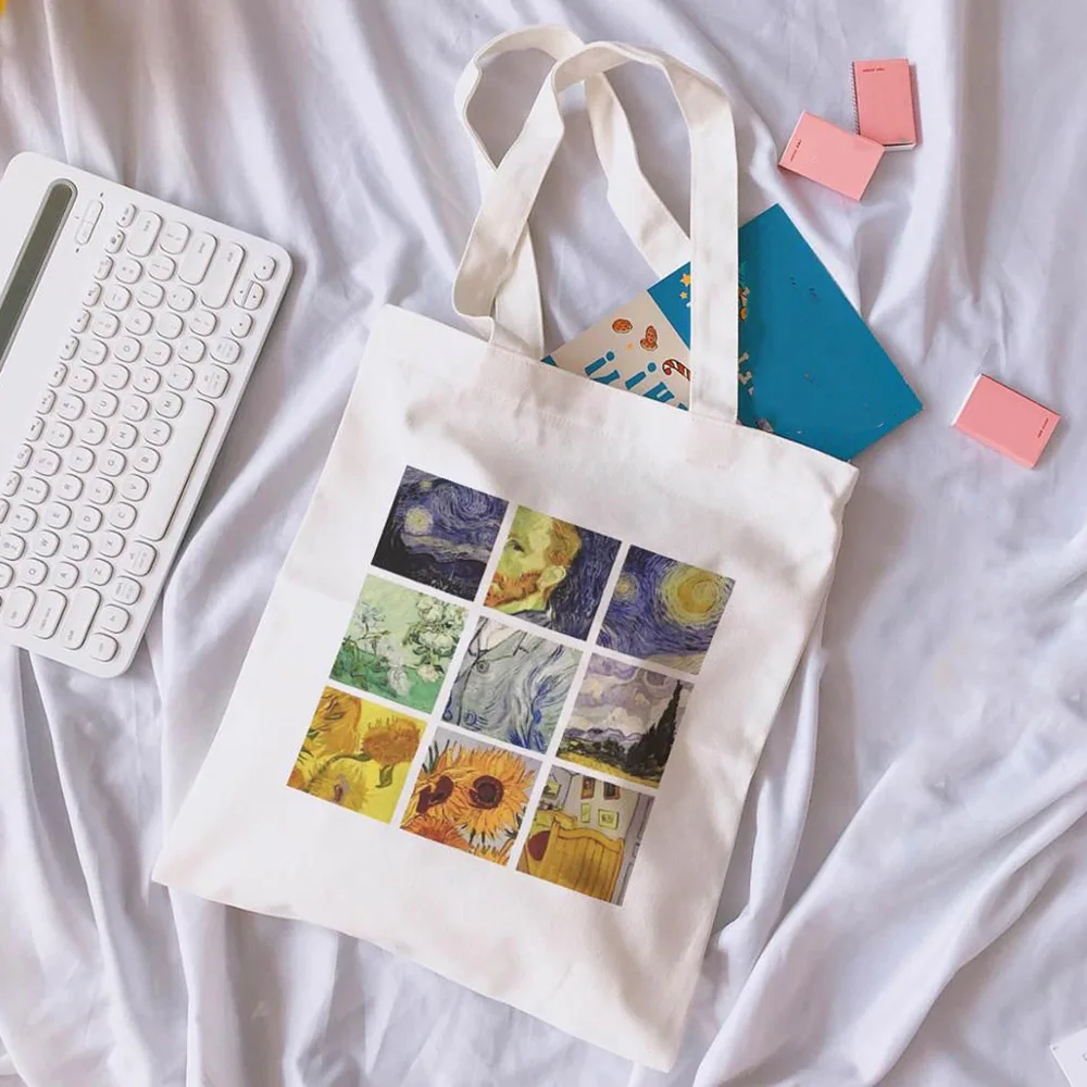 Tote-Bags Gogh Aesthetic Canvas Foldable Pattern Vintage Graphic Student Van