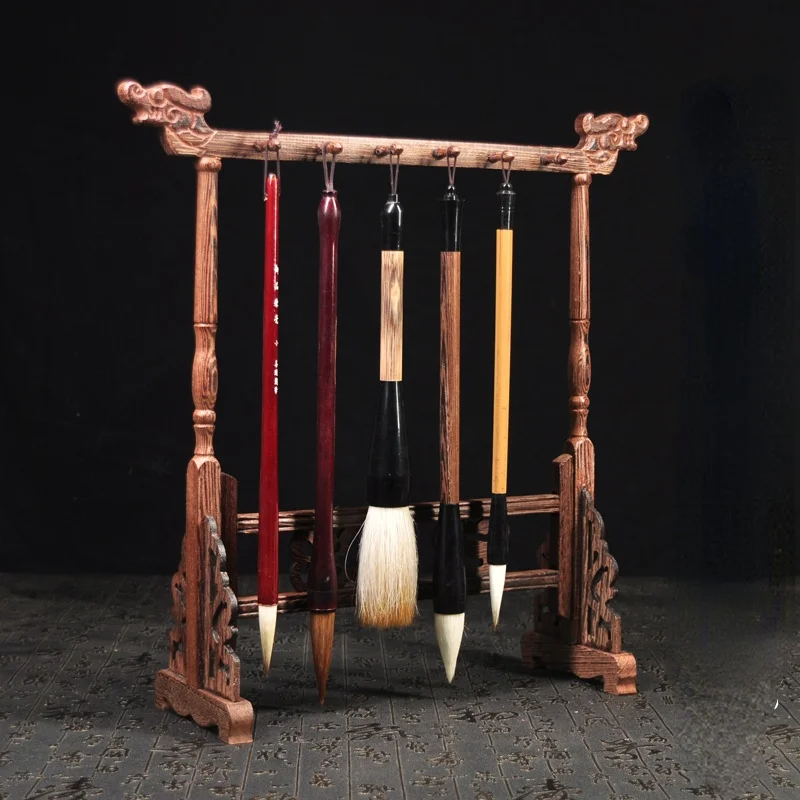 12-pin Hanging Brush Shelf Solid Wood Pen Holder Wooden Faucet Brush Holder Desktop Decoration Painting Penholder