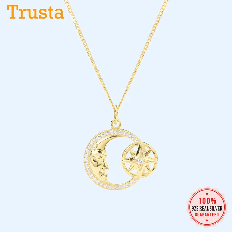 Trusta Moon & Star ожерелье 925 Серебряное с подвеской золотое CZ камень Женская мода