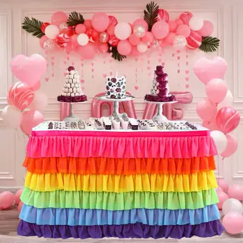 

MulticolorTable Skirt 185 X 77cm Festive Birthday Party Decor Table Skirt Wedding Tutu Tulle Table Skirt Tableware Cloth New
