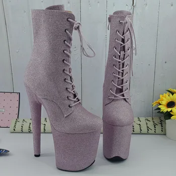 

Leecabe Pink Glitter Color 20CM/8Inch Platform party High Heels Pole Dancing boot